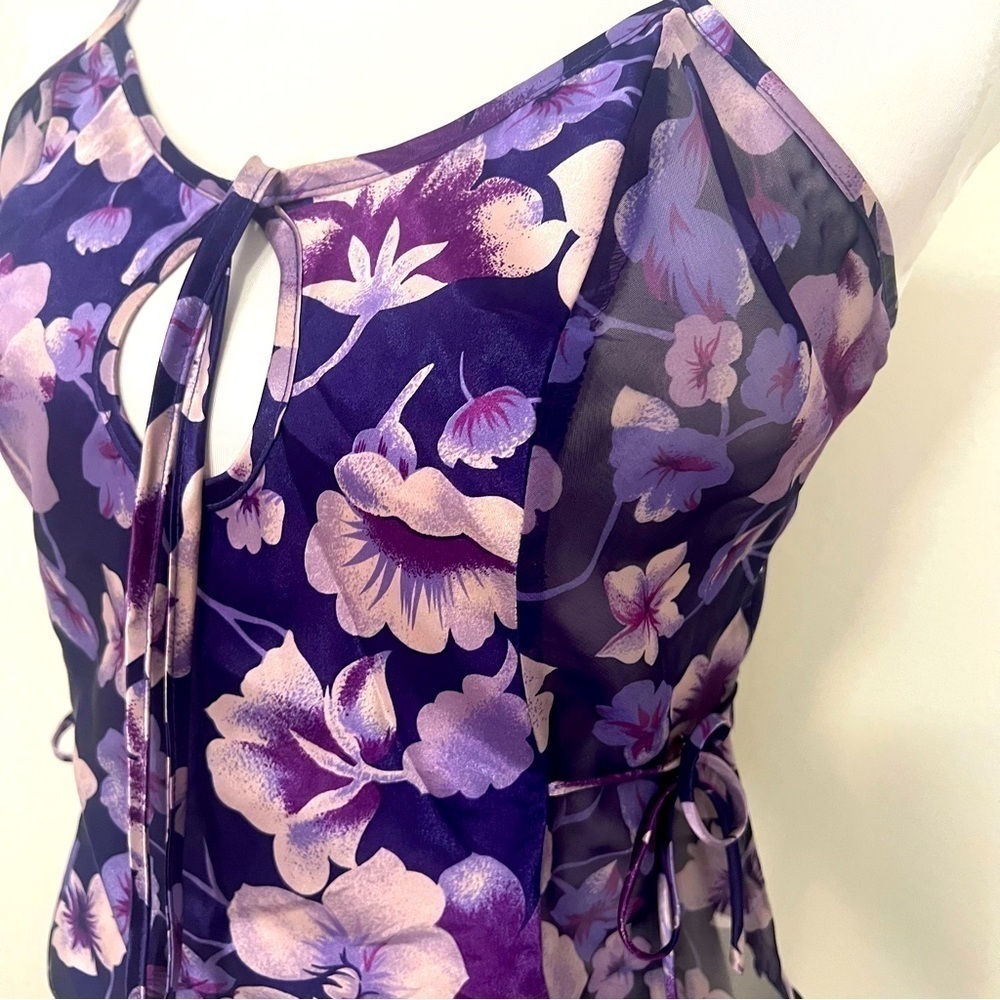 Vintage Y2K Frederick's Of Hollywood Women’s Purple Floral Print Camisole Small